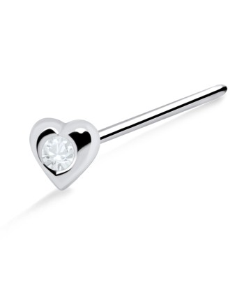 Stone Heart Shaped Silver Straight Nose Stud NSKA-27